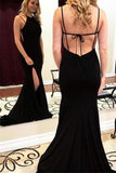 Charming Black Open Back Long Simple Elegant Prom Dresses PCR96EZL