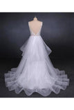 Unique V Neck Sleeveless Tulle Wedding Dresses Asymmetrical Long PHPYHEPM