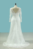 2024 V Neck Sheath Wedding Dresses With Applique Long Sleeves PZLDKTJM