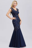 Elegant V-Neck Beaded Bodycon Mermaid Prom Dresses Straps Evening Gowns STI15215