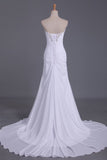 2024 Wedding Dresses Sweetheart Sheath With Beads And Ruffles Chiffon PGH7PGE9