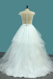 2024 Bateau A Line Tulle Wedding Dresses With Applique PSKTEHKN