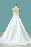 2024 Wedding Dresses Satin A Line With Beading And Bow Knot PLDF78AT