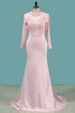 2024 Mermaid Wedding Dresses Scoop Long Sleeves Stretch Satin With PR1KMGK3