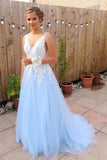 2024 Prom Dress Tulle A-Line V-Neck Sweep Train PGLTPS66