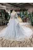 Ball Gown Wedding Dresses Scoop Long Sleevs Top Quality Appliques PZJAGE4X