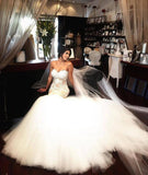 Stunning Mermaid Strapless Sweetheart Tulle Wedding Dresses with Appliques, Wedding Gowns STI15439