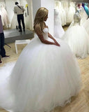 Sparkly Ball Gown Tulle Strapless Ivory Wedding Dresses, Long Bridal Dresses STI15429