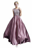 Elegant A-Line Applique Round Neck Lace Satin Ball Gown Evening PF19Q8AM