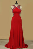 2024 V Neck Open Back Sheath Spandex Prom Dresses With Beads P92S8LSN