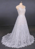 Spaghetti Straps V Neck Lace Off White Wedding Dresses with Criss Cross Bridal Dresses STI15422