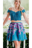 Two Piece Off Shoulder Beading Floral PGELYZZX