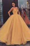 Sweetheart Strapless Yellow Long Modest Prom Gown, Ball Gown Quinceanera Dresses STI15441