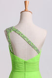 Cheap Prom Dresses Green One Shoulder Floor Length PEGL3GBM