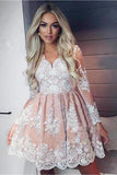 A-Line V-Neck Long Sleeves Short Homecoming Dress PD49NN97