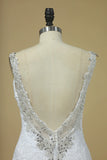 2024 Spaghetti Straps Wedding Dresses Mermaid Open Back With Applique And PTJM5FSE