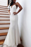 Princess Spaghetti Straps Backless V Neck Mermaid Wedding Dresses Bridal Dresses STI15306