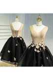 A Line Black V Neck Homecoming Dresses Sleeveless PAZ9F5HP