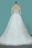 2024 Wedding Dresses A Line Mid-Length Sleeves Tulle PL8TKD7H