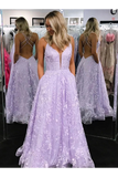 A-Line Floor Length Lace Prom Dresses Backless Formal Gown With STIP99L84FB