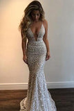 Gorgeous Deep V-Neck Spaghetti Straps Sleeveless Mermaid Long Prom Dresses