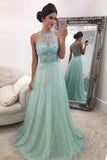 2024 New Arrival Scoop Neck Lace A-Line Prom Dresses With Sweep P8KTZEZG