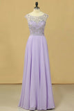 2024 Prom Dresses A-Line Scoop Floor-Length Chiffon Beaded PJSKP1RZ