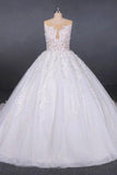 Princess Ball Gown Sheer Neck White Wedding Dresses Lace Appliqued Bridal Dresses STI15293