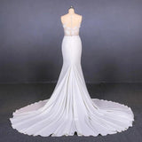 Mermaid Sheer Neck Mermaid Long Wedding Dress with Appliques, Wedding Gowns STI15265