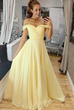 Elegant Off The Shoulder A-Line Chiffon&Satin Sweep Train Simple Prom STIPTJ1FRBQ