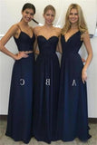 Elegant A-Line Long Blue Charming Bridesmaid Dresses PPF87LM5