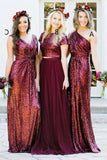 Sparkly Long Burgudny Sequin Shiny Wedding Party Dresses PF2KBL3G