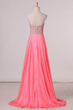 2024 A Line Prom Dresses Sweetheart Beaded Bodice Chiffon Sweep PCEPEM6K