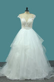 2024 Bateau A Line Tulle Wedding Dresses With Applique PSKTEHKN