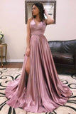 2024 A Line Prom Dresses V Neck Satin Straps Sweep PYE29SYC