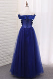 2024 A Line Boat Neck Tulle Prom Dresses With Applique PHM2CC1N