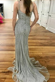 Sparkly Long Sheath Mermaid Spaghetti Straps Prom Dresses P3CCJGE9