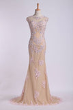 2024 Mesh Illusion Scoop Neckline Cap Sleeve Prom Dress With Beads And PMM57YL9