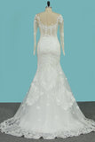 2024 Mermaid Tulle Wedding Dresses Long Sleeves Scoop P61CQBQQ