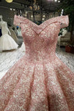 2024 Pink Wedding Dresses Off-The-Shoulder Chapel Train High Quality P5YXTBGX