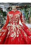 Ball Gown Wedding Dresses High Neck Aline Top Quality Appliques PMA68G9Z