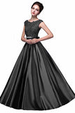 Elegant A-Line Applique Round Neck Lace Satin Ball Gown Evening PF19Q8AM