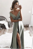 Charming Simple Elegant Long V-Neck Prom Dresses P4X8NSML