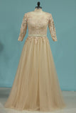 2024 Bateau A Line 3/4 Length Sleeves Prom Dresses P3TFNFKD