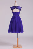 2024 Homecoming Dresses Off The Shoulder Dark Royal Blue Tulle & Lace A P8MSAT56