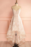 Spaghetti Straps Pink And Ivory Open Back Lace High Low PZ21NFYR