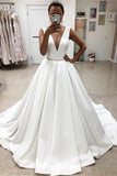 Elegant Deep V-Neck Simple Ball Gown Wedding Dresses PDXC5AG3