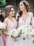 Simple Pink Mismatched A-Line Bridesmaid Dresses, Elegant Chiffon Bridesmaid Dress STI15397