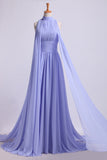 High Neck Prom Dresses Pleated Bodice A-Line Chiffon Sweep STIPQS3MK7G