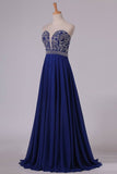 2024 New Arrival Sweetheart Beaded Bodice Floor Length Chiffon A Line Prom Dresses Dark Royal PHG8NE9C